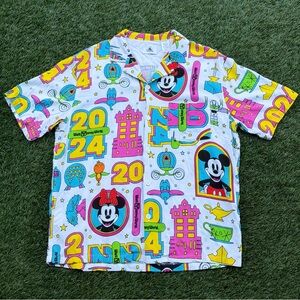 2024 DisneyLand Button Up Shirt Men L Graphic Colorful Print Park Style